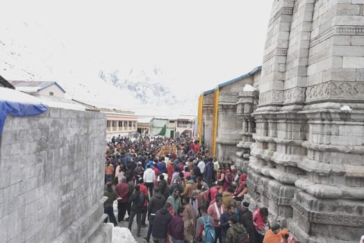 In the shadow of the divine, the crowd at Kedarnath weaves a tapestry of faith and beauty.4k footage