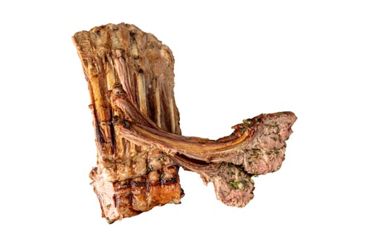 Top view of Grilled lamb chops on white background