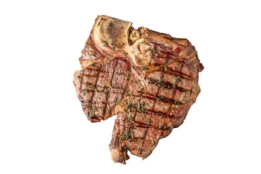 Top view of T-Bone Steak on white background