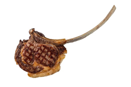 Fried veal chop on barbecue on white background