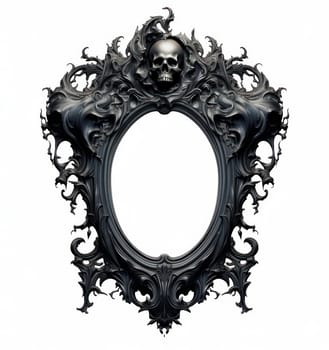 Baroque Elegance: Victorian Vintage Mirror, Ornate Frame, and Decorative Floral Patterns on White Background