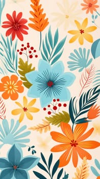 Seamless Floral Pattern with Summer Flowers, Leaves, and Plants on Nature Background - Illustrative Decorative Texture for Textile Fabric Design.