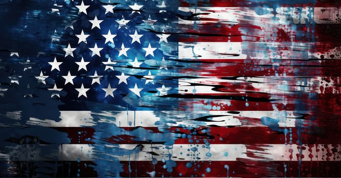 United Grunge: American Flag, Symbol of Patriotism, on Old Vintage Wooden Wall - Abstract Design