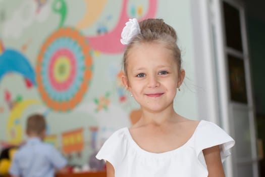 Belarus, Gomel, May 29, 2018. The kindergarten is central. Open Day.Pre-school girl