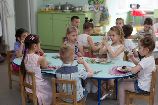 Belarus, Gomel, May 29, 2018. The kindergarten is central. Open Day.Eat in the kindergarten