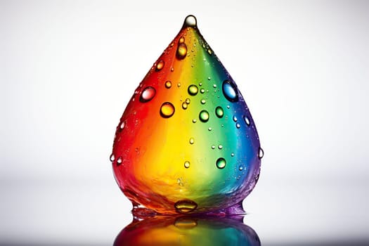 Large rainbow drop of liquid on a white background.