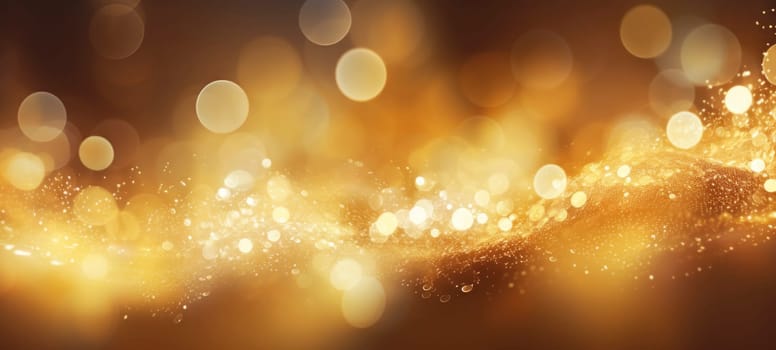 Abstract background with golden sparkles, shiny bokeh glitter lights. Festive gold background for card, flyer, invitation, placard, voucher, banner