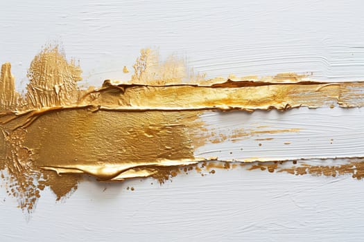 Elegant abstract painting with luxurious golden strokes on white canvas, creating striking contrast and texture, ideal for high-end decor, sophisticated branding or contemporary covers. Generative AI