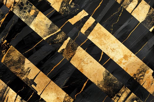 A luxurious black and gold diagonal striped design with distressed texture, perfect for creating high-end fashion graphics, bold home decor, or impactful branding materials. Generative AI