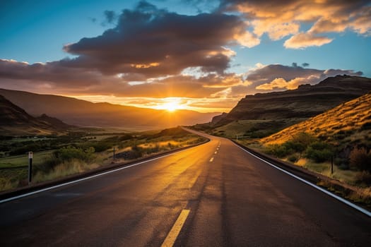 A beautiful empty highway in the low mountains.