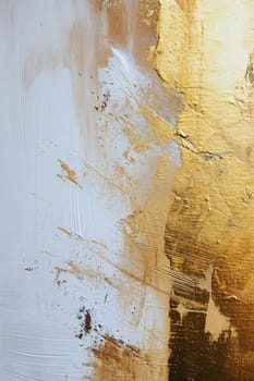 Elegant abstract painting with luxurious golden strokes on white canvas, creating striking contrast and texture, ideal for high-end decor, sophisticated branding or contemporary covers. Generative AI