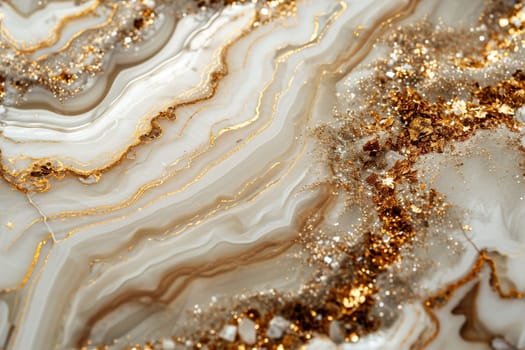 Abstract art of beige and gold marble with glittering veins, perfect for luxury branding, elegant backgrounds, or high-end product design with a sophisticated and timeless appeal. Generative AI
