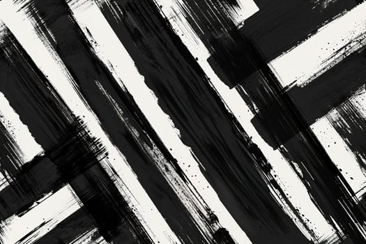 Striking black and white brushstroke textures on canvas, ideal for bold graphic visuals, artistic web design, or statement interior decorations that convey sense of drama and contrast. Generative AI