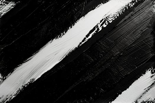 Striking black and white brushstroke textures on canvas, ideal for bold graphic visuals, artistic web design, or statement interior decorations that convey sense of drama and contrast. Generative AI