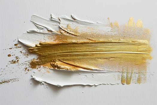 Elegant abstract painting with luxurious golden stroke on white canvas, creating striking contrast and texture, ideal for high-end decor, sophisticated branding or contemporary covers. Generative AI