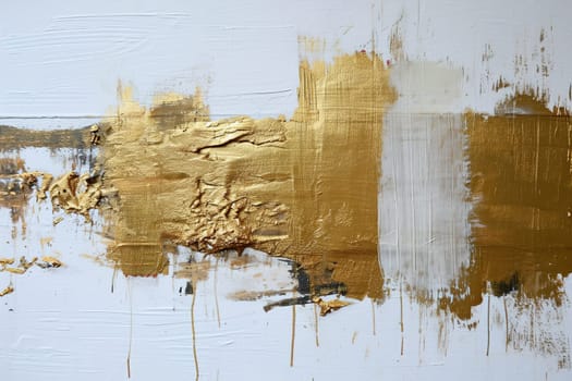 Rich golden textures against a white backdrop create a luxurious abstract painting, with thick impasto techniques offering depth and sophistication suitable for modern print and covers. Generative AI