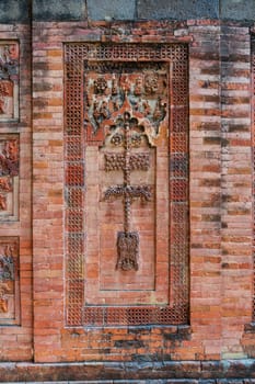 Terracotta patterns ancient stone carving, pattern on stone wall of Bagha Shahi Mosque