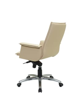 beige office armchair on wheels isolated on white background, back view. furniture in minimal style