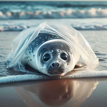 Seal pup in winter. Generative AI. High quality photo