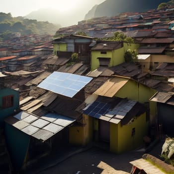 photovoltaic solar panels on slum hood for clean and cheap energy illustration generative ai