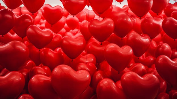 A large number of red balloons on Valentine's Day Valentine's day, newlyweds, engagement, holiday, birthday, wedding, anniversary, surprise, date.