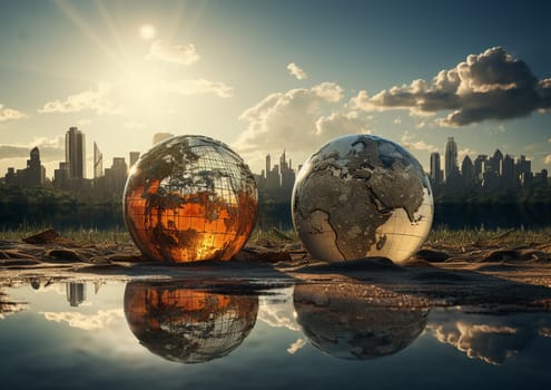 Crystal ball alpine landscape shot with background outside the sphere. High quality photo