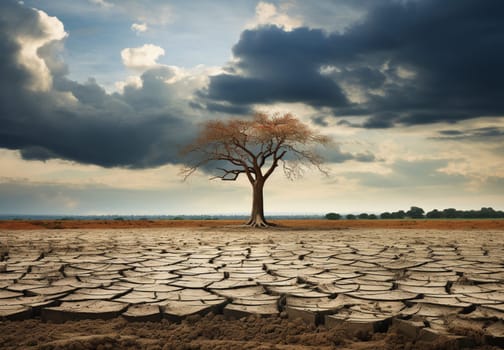 Large lonely tree. Autumn, yellow leaves. Digital art. High quality photo