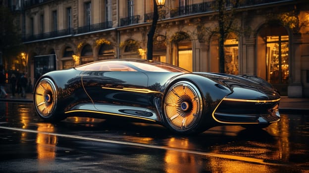 High speed, sports car - futuristic concept (non-existent car design, full generic), side view - 3d illustration, 3d render.