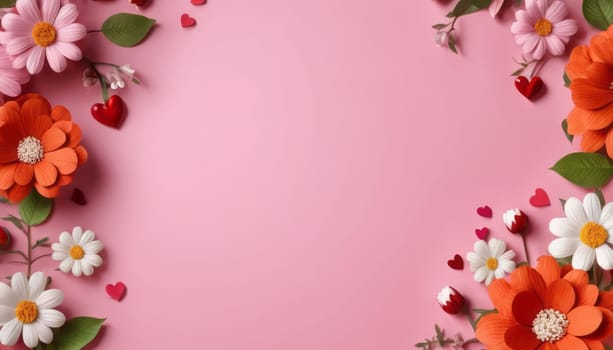 A wonderful festive background for Valentine's day, flower, white flower, pink flower, leaf, white background, simple background, daisy, blue flower, realistic, orange flower
