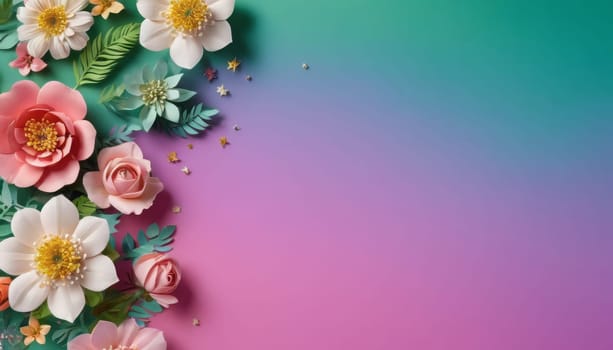 A wonderful festive background for Valentine's day, flower,pink flower,gradient,starry background,leaf,white flower,pink rose,green background,red flower,yellow flower,purple flower,orange flower,blue gradient background