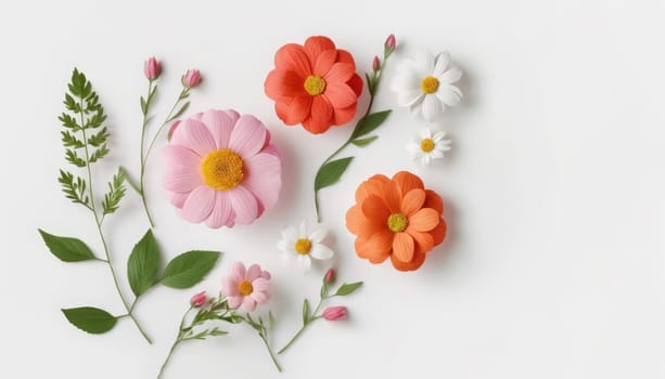 YJ, Sign Happy Valentine's Day, flower, white flower, pink flower, leaf, white background, simple background, daisy, blue flower realistic orange flower