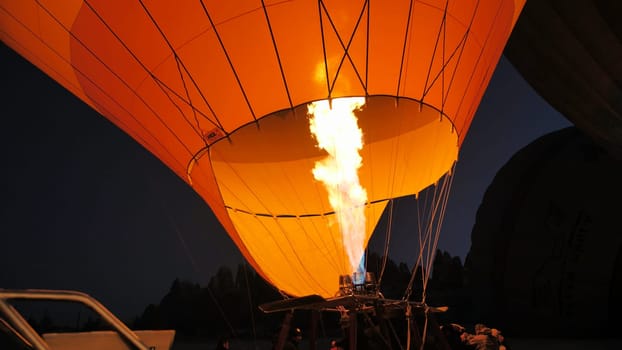 Heating the balloon with fire. Turkey. Cappadocia