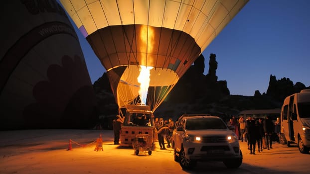 Heating the balloon with fire. Turkey. Cappadocia