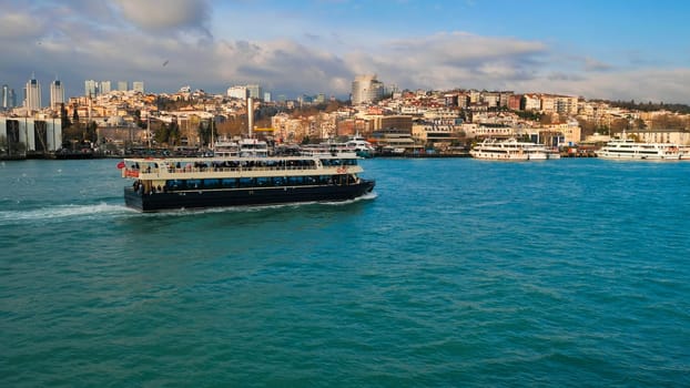 View of Bosphorus Strait in Istanbul, Turkey. Bosphorus strait separates the European part from the Asian part of Istanbul