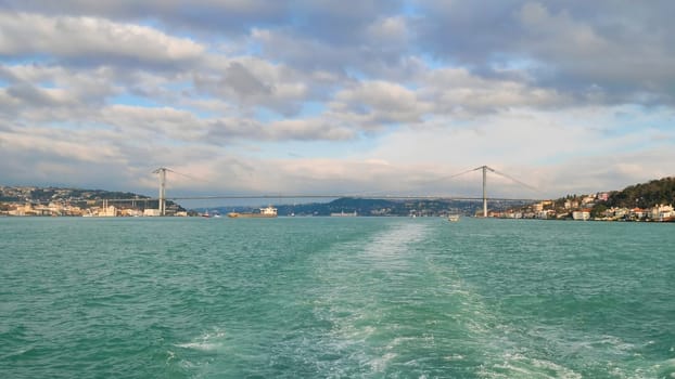 View of Bosphorus Strait in Istanbul, Turkey. Bosphorus strait separates the European part from the Asian part of Istanbul