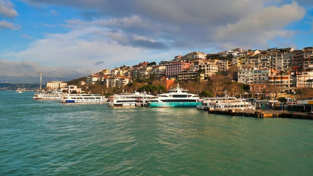 View of Bosphorus Strait in Istanbul, Turkey. Bosphorus strait separates the European part from the Asian part of Istanbul