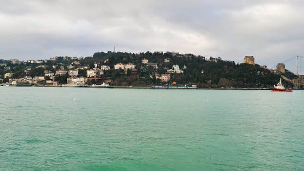 View of Bosphorus Strait in Istanbul, Turkey. Bosphorus strait separates the European part from the Asian part of Istanbul
