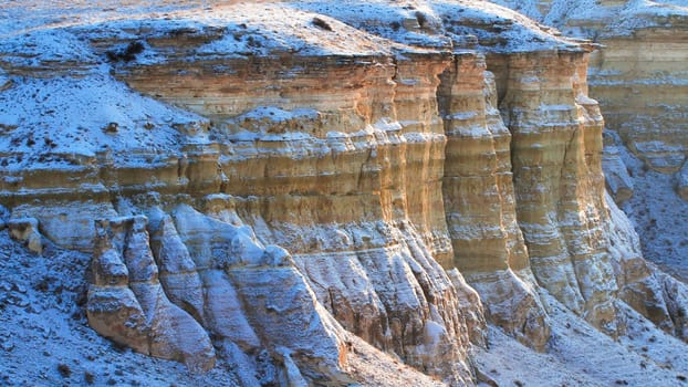 Winter mountain landscape in Cappadocia in Turkey