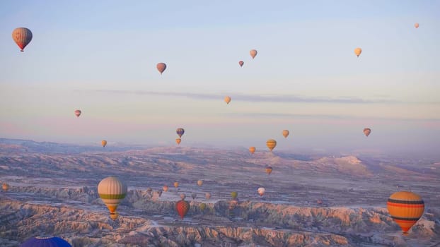 Color balloons in the sunrise sky. Cappadocia, Turkey