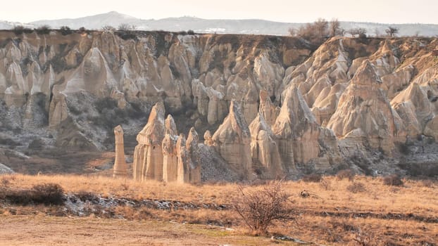 The valley of love in Goreme Cappadocia Turkey during the freezing winter months