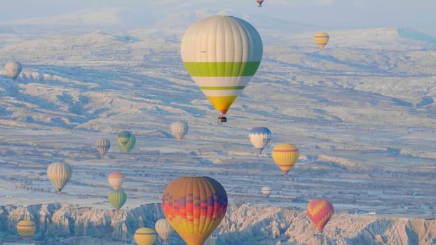 Color balloons in the sunrise sky. Cappadocia, Turkey