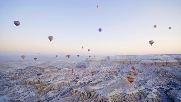 Color balloons in the sunrise sky. Cappadocia, Turkey