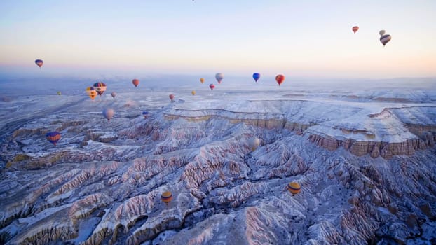 Color balloons in the sunrise sky. Cappadocia, Turkey