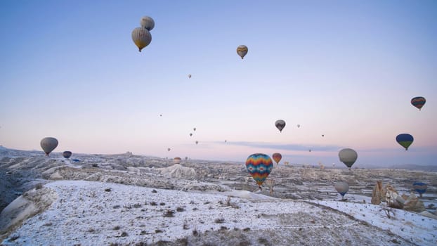 Color balloons in the sunrise sky. Cappadocia, Turkey