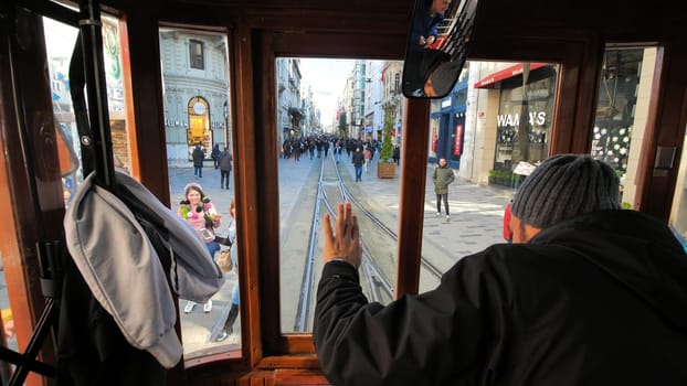 Driver's cab in an old vintage tram in Istanbul.