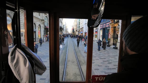 Driver's cab in an old vintage tram in Istanbul.