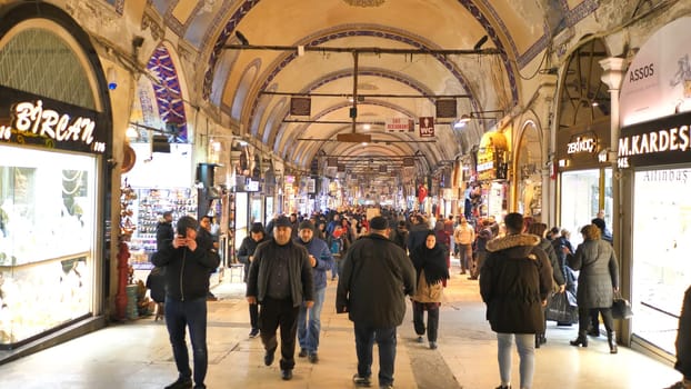 People shopping in the Grand Bazar in Istanbul, Turkey, one of the largest covered markets in the world, Istanbul.