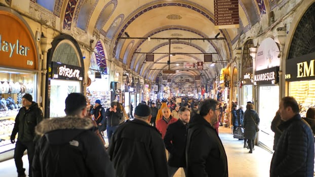 People shopping in the Grand Bazar in Istanbul, Turkey, one of the largest covered markets in the world, Istanbul.