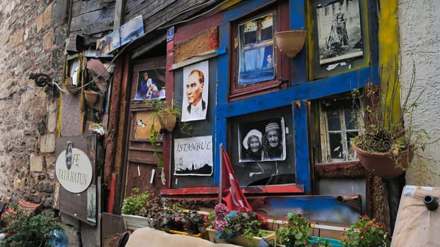 Old portraits of Turkish politicians on the old streets of Istanbul