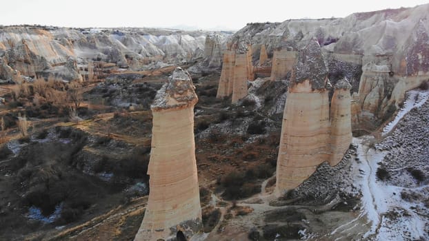 the valley of love in Goreme Cappadocia Turkey during the freezing winter months.